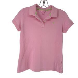 Lilly Pulitzer Polo Womens Size S Solid Pink Short Sleeve Preppy Beach Casual